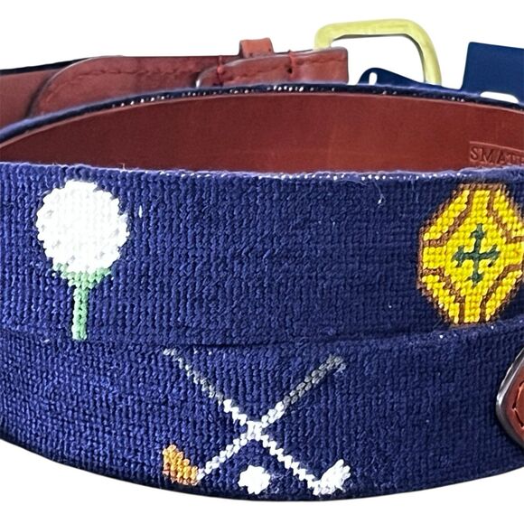 Smathers & Branson Golf Clubs Needlepoint Belt 38 Hand-Stitched Leather NWT - Picture 6 of 16